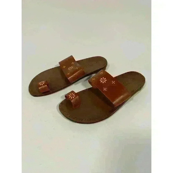 Montego Bay Club Flower Brown Tan Leather Slip on Sandals Slides Women size 6 - Picture 1 of 6
